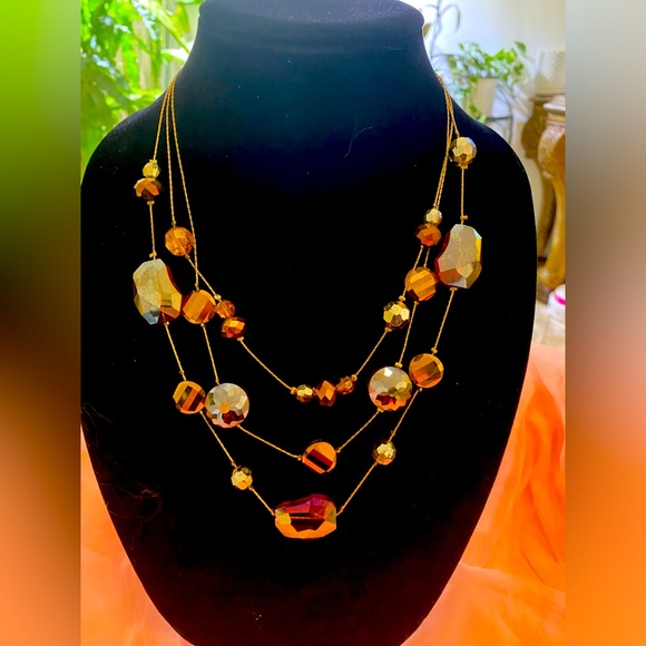 Jewelry - AMBER FACETED 3 STRANDED NECKLACE